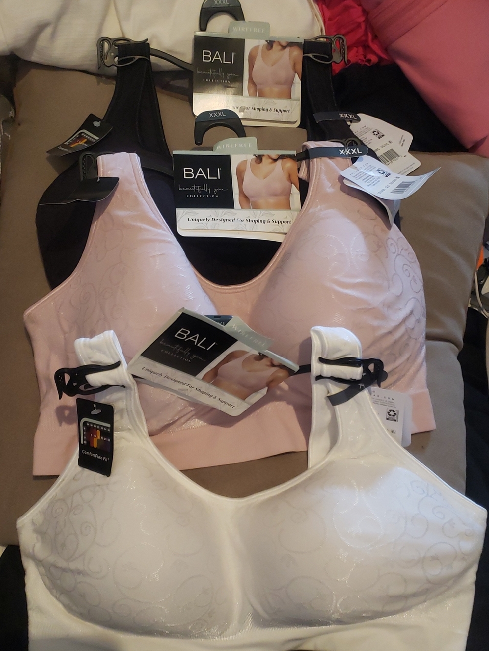 Bali Wireless Comfort Bra - Black, Light Pink & White Sz 3X